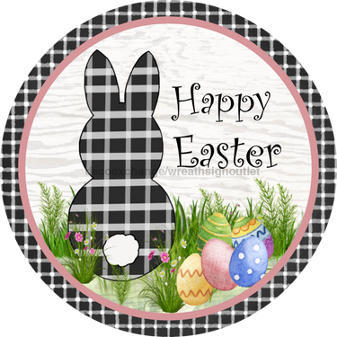 Wreath Sign, Black and White Easter, Round Easter Sign, DECOE-521, Sign For Wreath, DecoExchange - DecoExchange